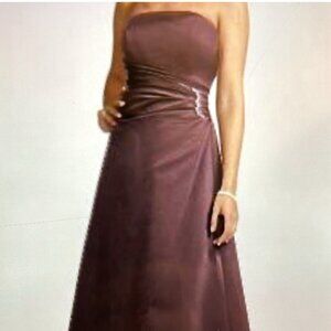 David's Bridal SZ 8 truffle satin strapless formal flare gown bridal formal prom